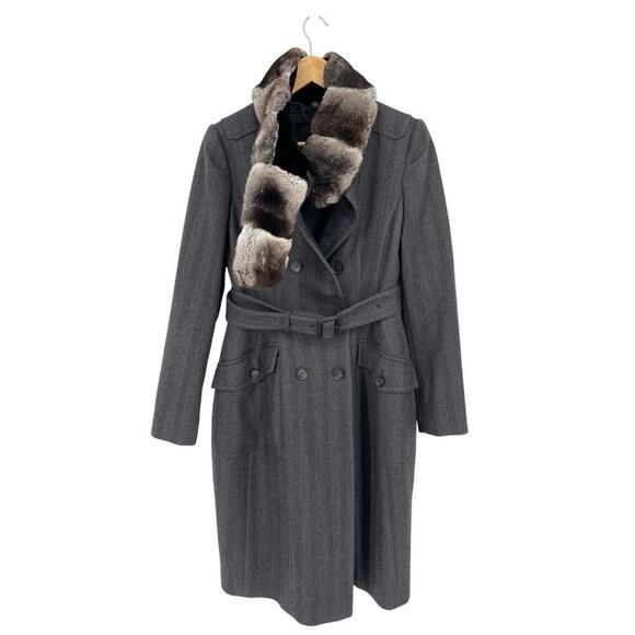 Burberry Prorsum Gray Wool Herringbone Double Breasted Mink Collar Peacoat IT 42 - Picture 3 of 15